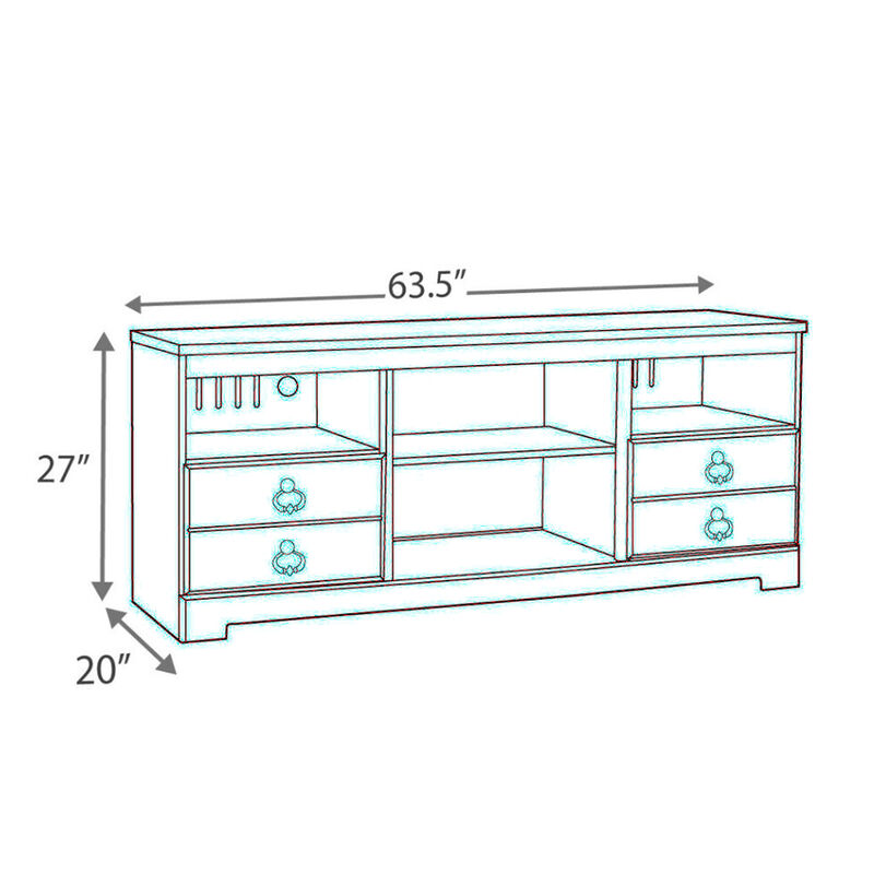 2 Drawers Wooden TV Stand with 4 Open Compartments, White and Brown - Benzara