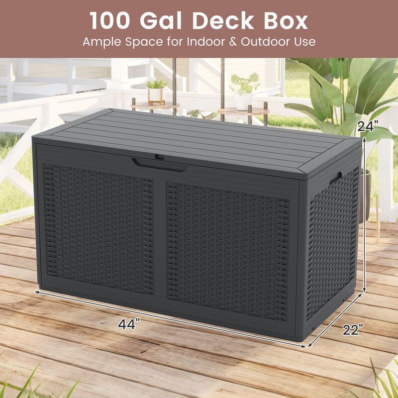 Weatherproof 100 Gal. Resin Deck Box &ndash; Outdoor Storage Box with Lid & Lock Option