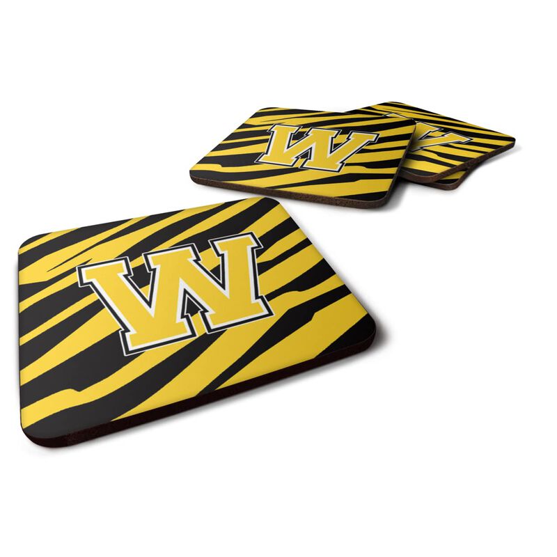 Caroline's Treasures CJ1026-WFC Monogram-Tiger Stripe-Black Gold Foam Coasters (Set of 4), Initial Letter W, 3.5 H x 3.5 W, Multicolor