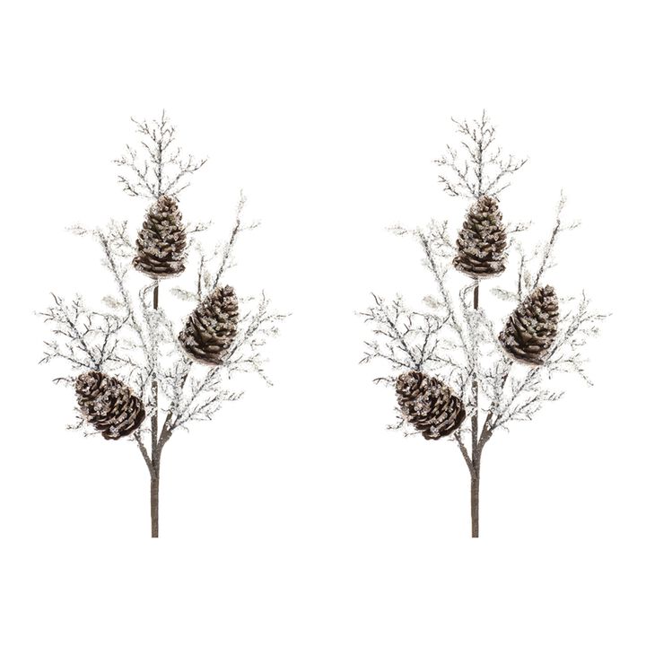 2-Piece Iced Pinecone Twig Branch Set for Christmas and Seasonal Arrangements