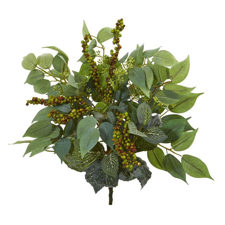 HomPlanti 14" Mixed Ficus, Fittonia and Berries Bush Artificial Plant (Set of 6)