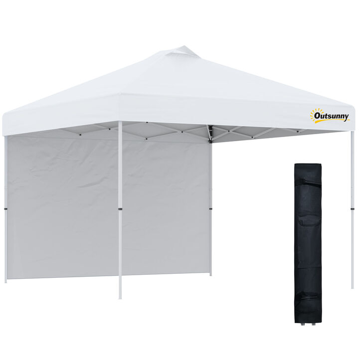 Outsunny 10' x 10' Pop-Up Canopy Tent with 1 Removable Sidewall, Commercial Instant Sun Shelter, Tents for Parties with Wheeled Carry Bag for Outdoor, Garden, Patio, Beige