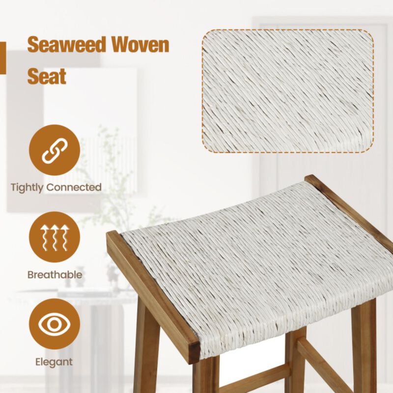 Hivvago Set of 2 25.5 Inch Dining Bar Stool with Seaweed Woven Seat