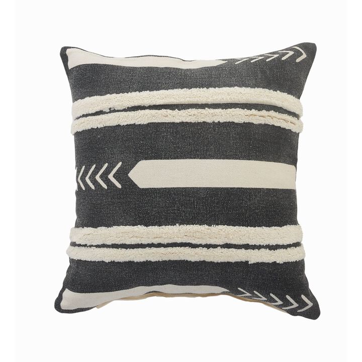20" Black and White Geometric Stripe Square Throw Pillow