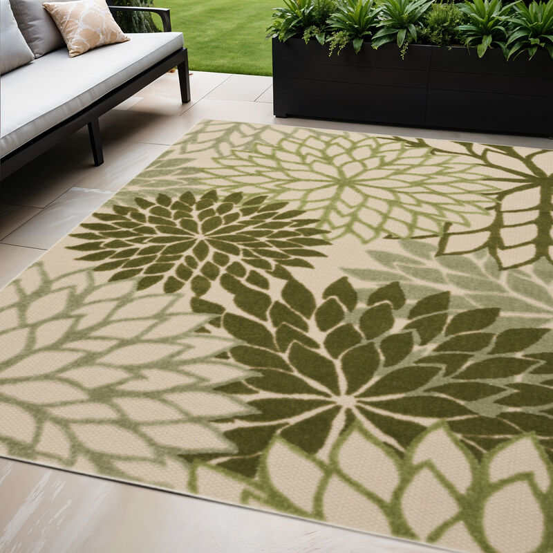 HomeRoots 5' X 8' Ivory And Green Floral Indoor Outdoor Area Rug image number 1