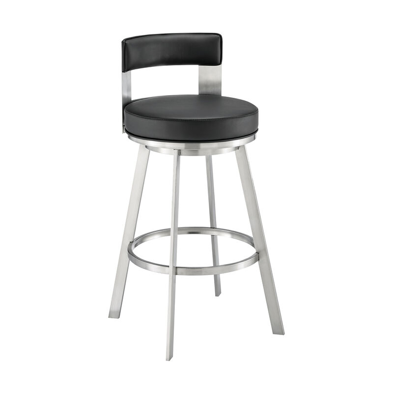 Lynof Swivel Stool in Silver Metal with Grey Faux Leather