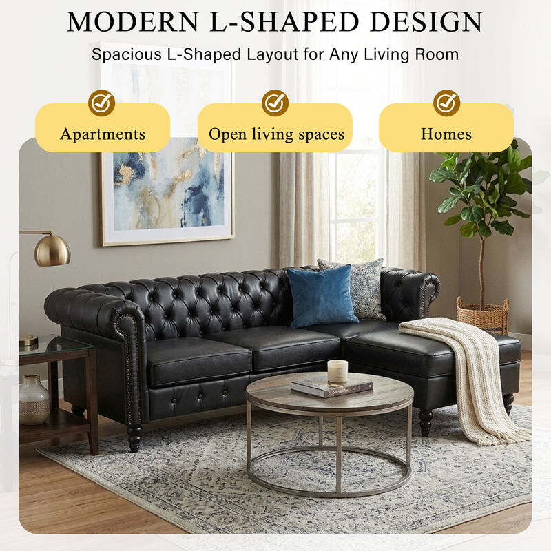Merax L-Shaped PU Leather Sectional Sofa with Storage Ottoman & Tufted Back image number 5