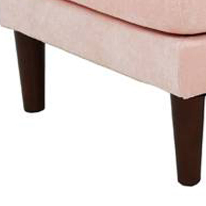 Rio 32 Inch Modular Ottoman, Box Cushion Seat, Wood Legs, Blush Pink-Benzara