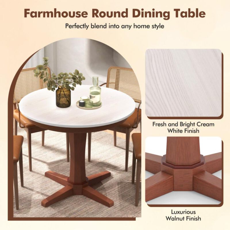 Hivvago 35 Inches Wooden Round Dining Table with Pedestal Base