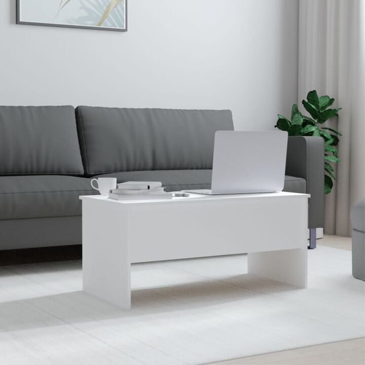 vidaXL White Coffee Table in Engineered Wood, Modern Rectangular Design with Storage - 40.2"x19.9"x18.3"