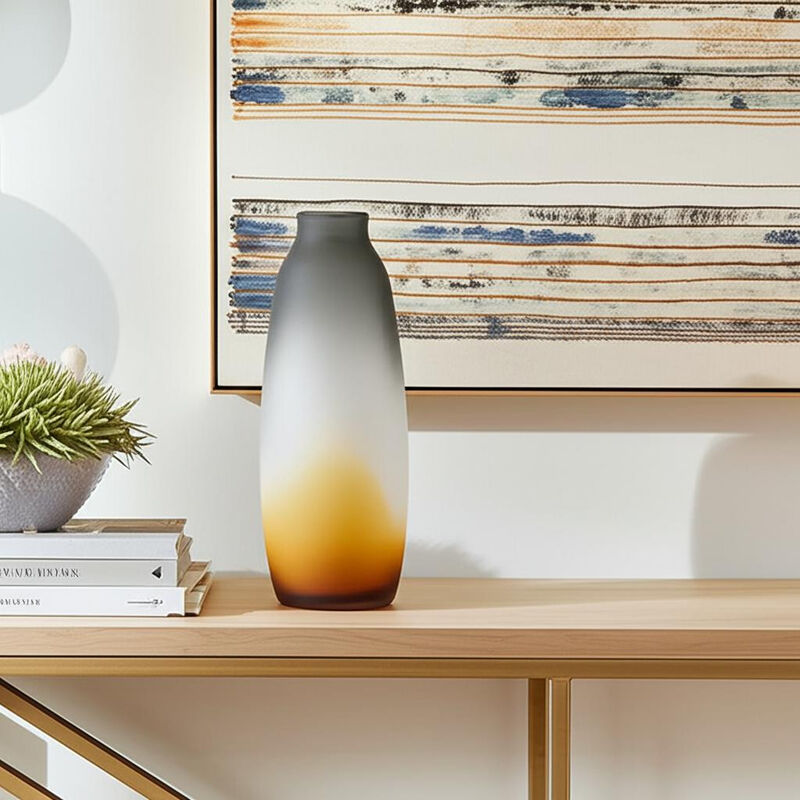HomeRoots 17" Charcoal And Orange Ombre Glass Table Vase image number 1