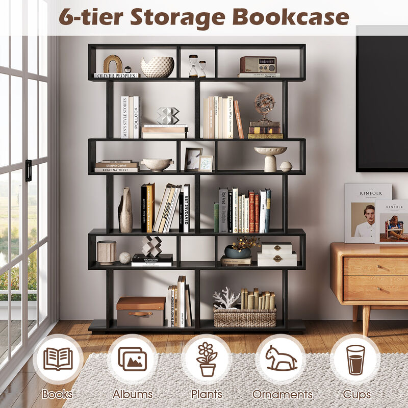 Vertical 6-Tier Bookshelf with Anti-Tipping Kits &ndash; Geometric Storage for Office