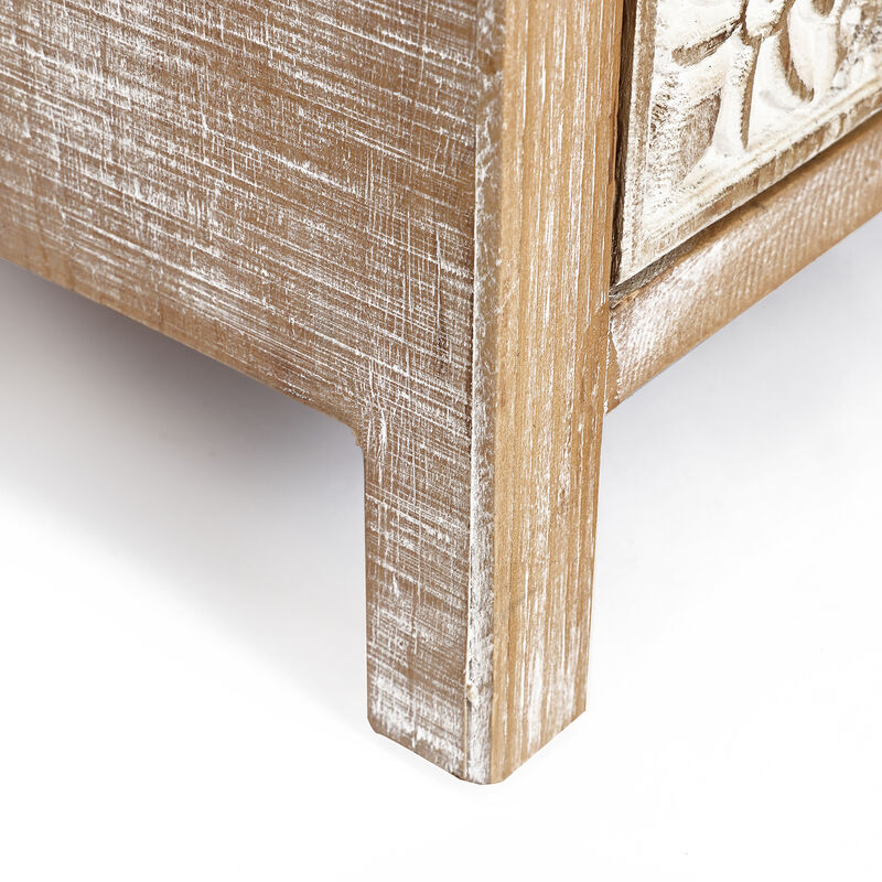 30" Carved Wood Accent Storage Cabinet, Distressed White image number 6