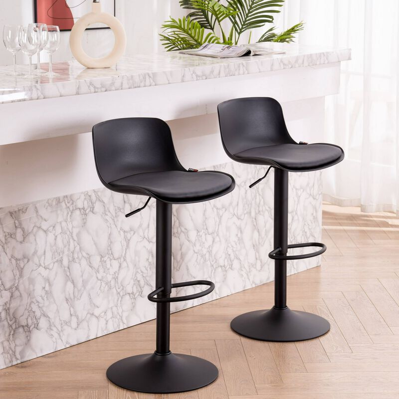 Leather Adjustable Swivel Bar Stools Set of 2, Commercial-Grade Counter Height Stools with Back, 360&deg; Swivel Kitchen Island Chairs for Home, Cafe image number 1