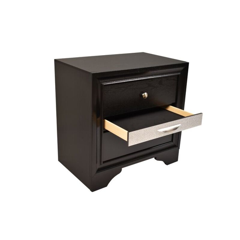 Streamdale Traditional Matrix 2 Drawer Nightstand In Black Color Made With Wood