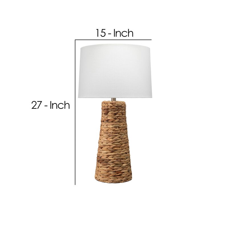 Table Lamp with Drum Shade and Seagrass Base, White and Brown-Benzara