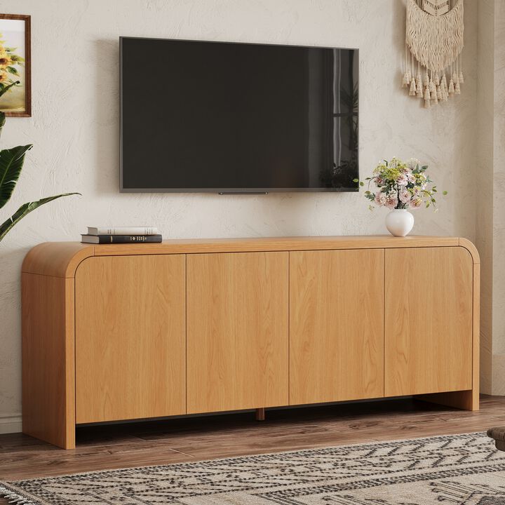 Merax Modern TV Cabinet with Rounded Silhouette, Push-Open Storage, Adjustable Shelves & Hidden Cable Holes