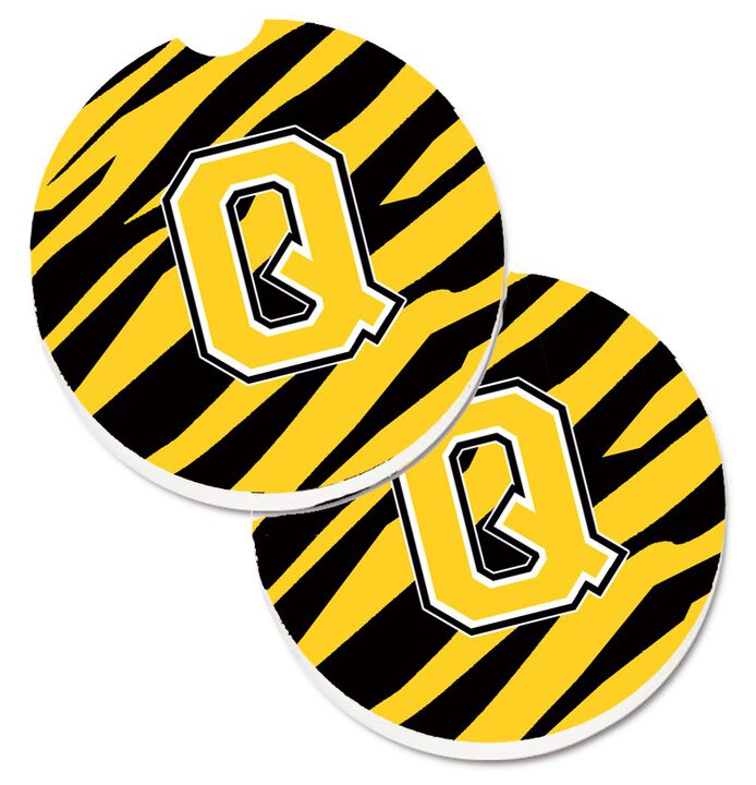 Caroline's Treasures Monogram Initial Q Tiger Stripe - black Gold Set of 2 Cup Holder Car Coasters CJ1026-QCARC, 2.56, Multicolor