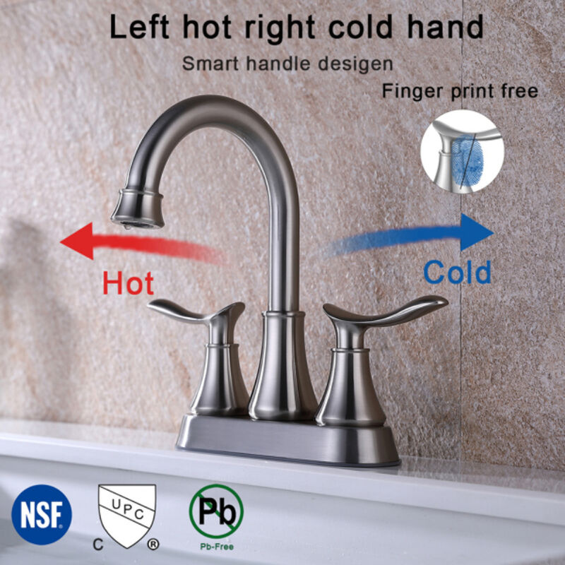 Modern 2-Handle Bathroom Faucet, Vanity Sink Tap with Pop-Up Drain & Hoses