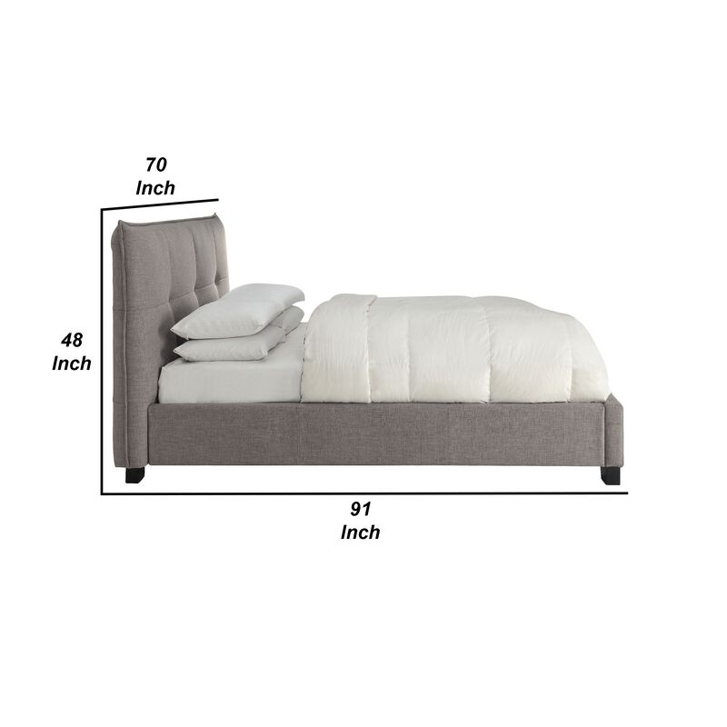 Amy Low Profile Queen Bed, Tufted Linen, Wide Storage, Gray