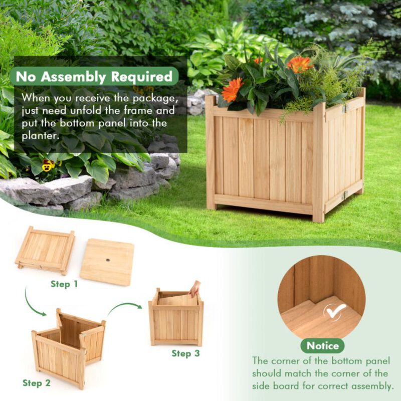 Hivvago Folding Square Fir Wood Raised Garden Bed with Removable Bottom