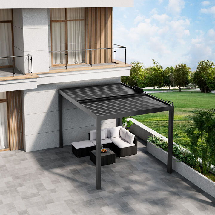 Mondawe 10'x14' Premium Smart Solar Aluminum Pergola, With Auto-Adjust Shades & Concealed Drainage