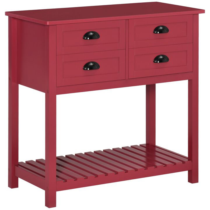Red Dining Storage: Sideboard with 4 Drawers and Slatted Shelf