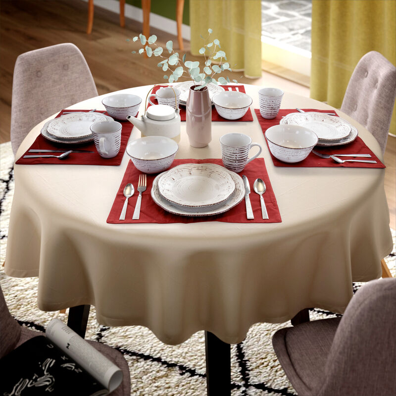 Elama Rustic Birch 16 Piece Stoneware Round Dinnerware Set in White