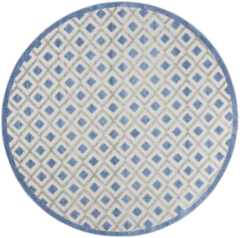 HomeRoots 8' Blue And Gray Round Geometric Indoor Outdoor Area Rug image number 2