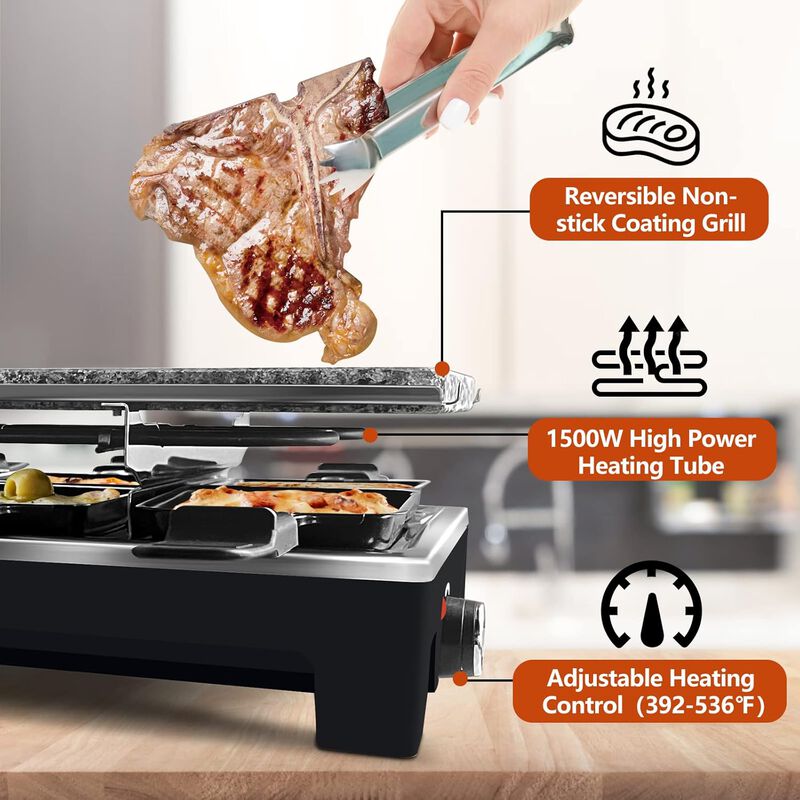 Cusimax Electric Raclette Table Grill, Portable Indoor BBQ Grill with 2 in 1 Reversible Non-stick Plate & Natural Grill Stone image number 5