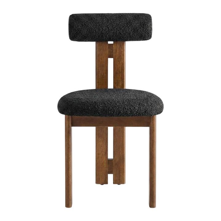 Boucle Fabric Upholstered Dining Chairs, French Oak Ivory, Set of 2