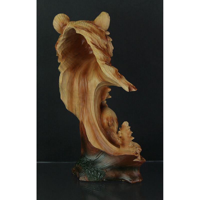 Faux Carved Bear Head And Family Wood Look Statue image number 2