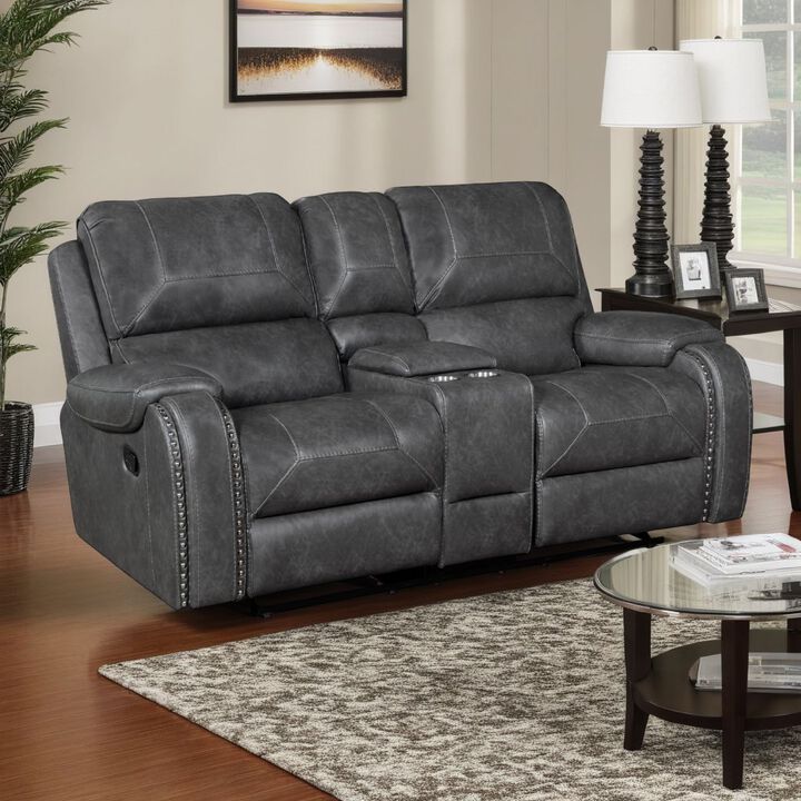 Dean Reclining Loveseat, Pillow Tufted Gray Faux Leather 76 Inch