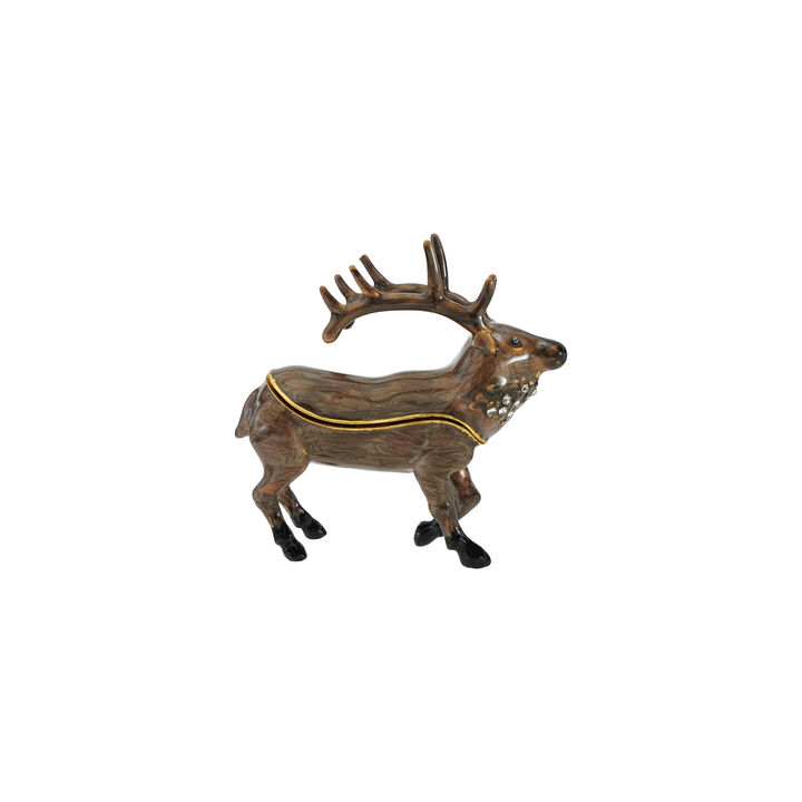Enameled Caribou Trinket Box with Jewel Accents, Zinc Alloy