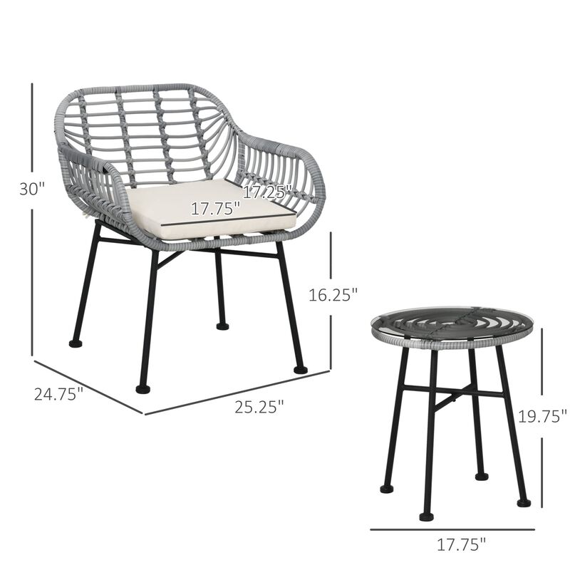 Cream White Bistro Set: 3-Piece PE Rattan Furniture with Cushions