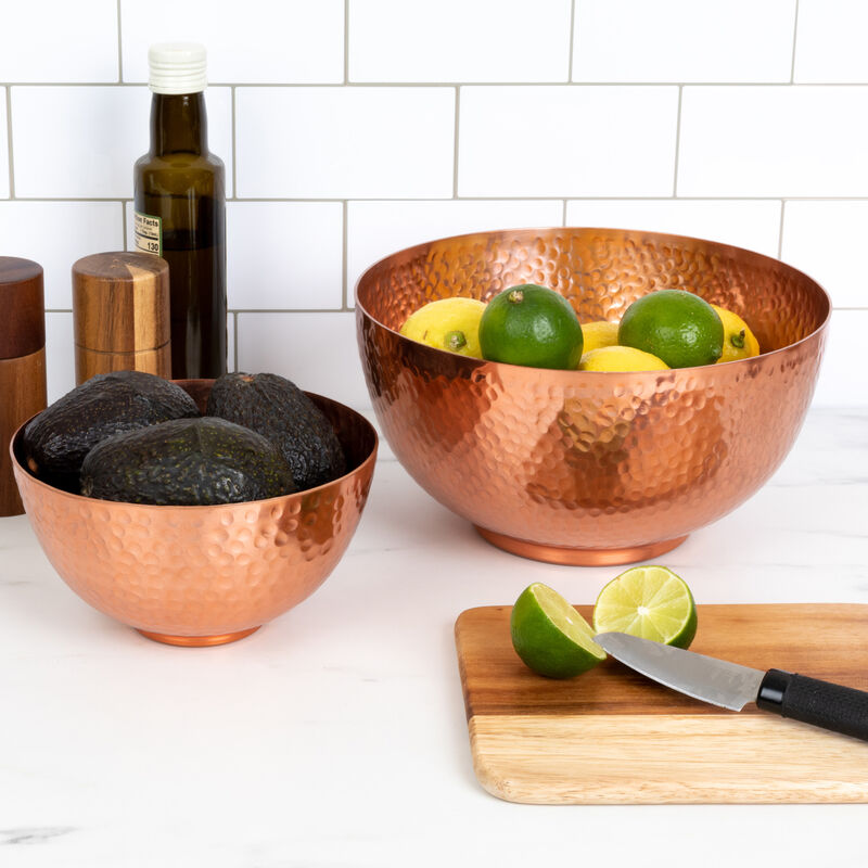 Round Hammered Metal Bowls, Copper Finish, Set of 2 image number 1