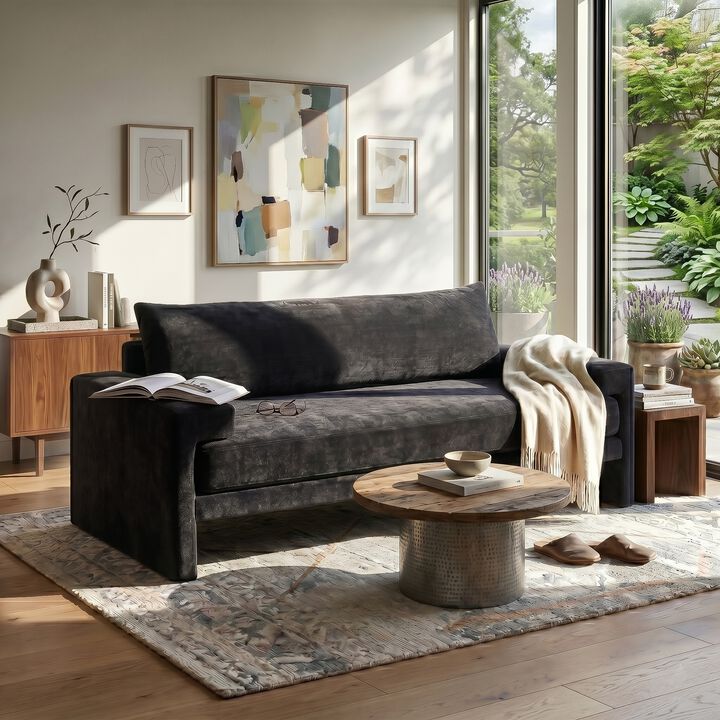 Merax Oversized Deep Seat Chenille 3-Seater Sofa with Wide Padded Armrests