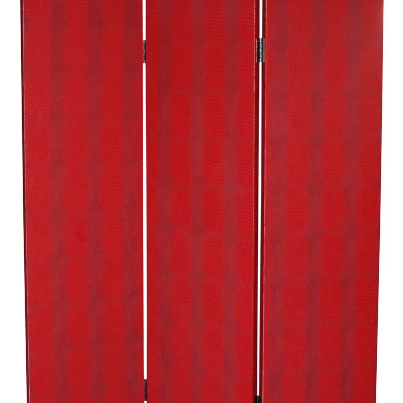 Transitional 3 Panel Wooden Screen with Nailhead Trim, Red - Benzara image number 3