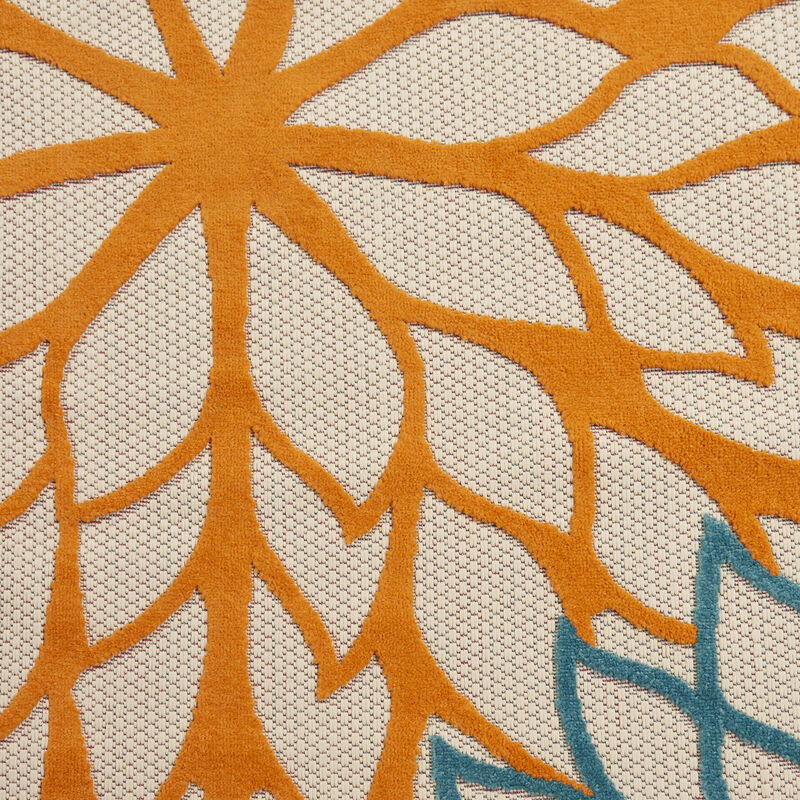 HomeRoots 7' X 10' Ivory Green Blue Orange And Red Floral Indoor Outdoor Area Rug image number 5