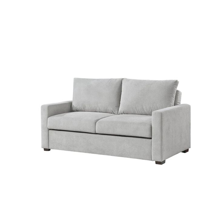 Sleeper Sofa, Track Arms, Gray Polyester Upholstery, Transitional