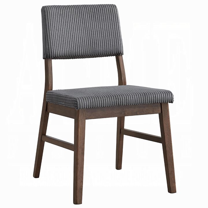 Koen Dining Side Chair Set of 2, Dark Gray Corduroy, Walnut Brown