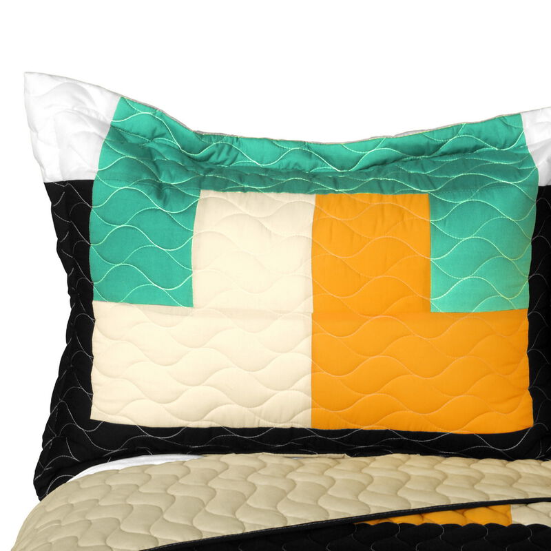Lightweight 3PC Vermicelli-Quilted Patchwork Quilt Set All-Season Bedspread image number 2