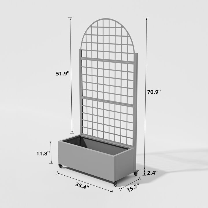 71*35.5 Iron Art Gray Arched Planter Box with Climbing Frame (Checkerboard Pattern)