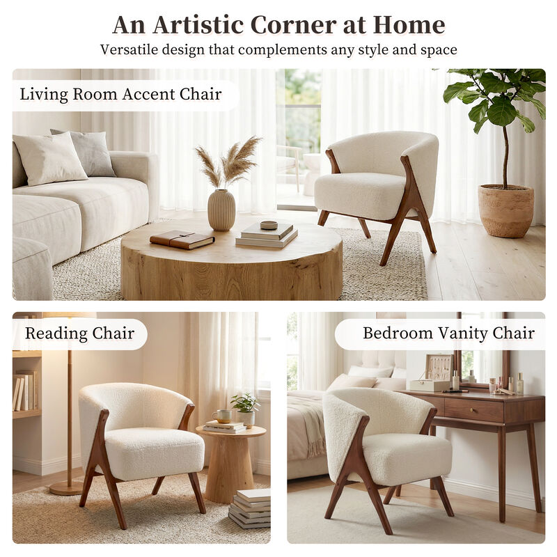 Merax Solid Wood A-Frame Armchair with Wrap-Around Backrest & Thick Cushion image number 5