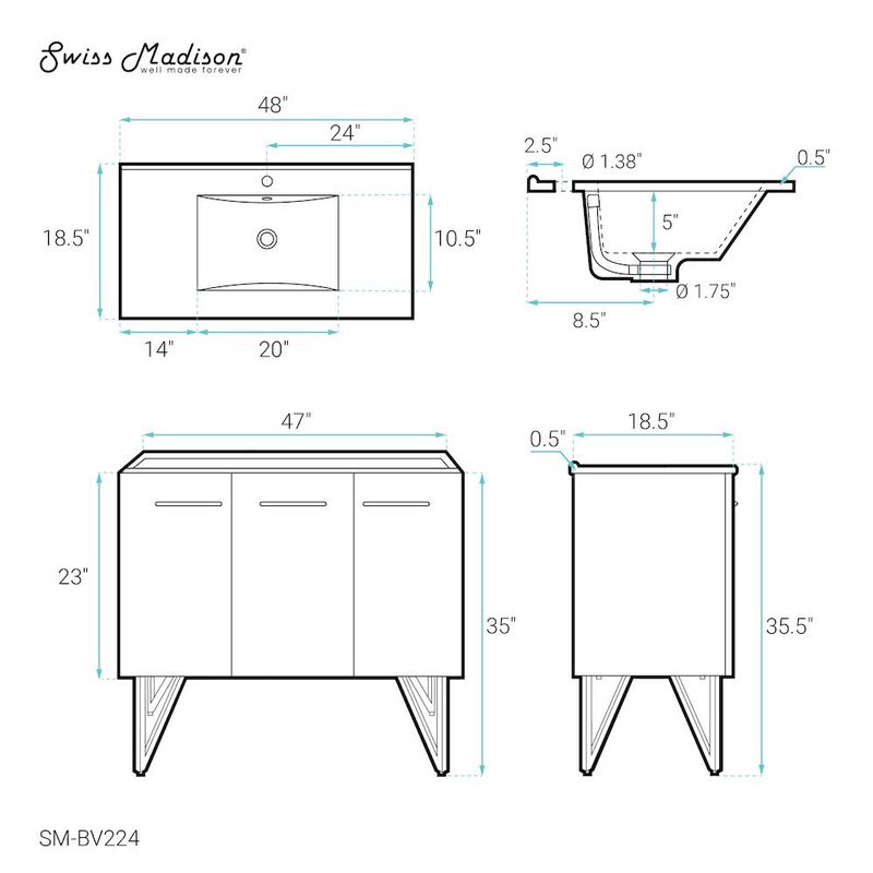 Annecy 48" Freestanding Bathroom Vanity in Black Walnut with Sink Top image number 5