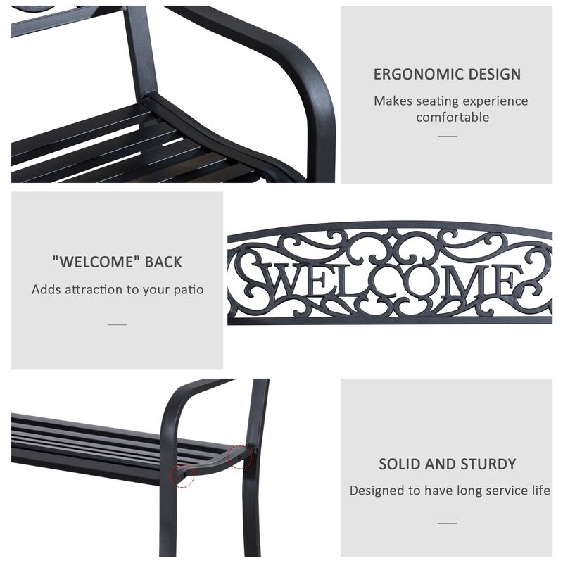 Welcoming Garden Duo: 50" Cast Iron Vine-Decorated Bench for Patio Seating