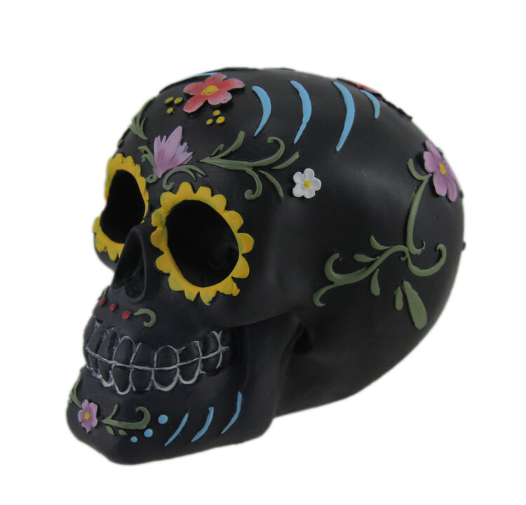 Hand Painted Black Day of the Dead Sugar Skull Statue