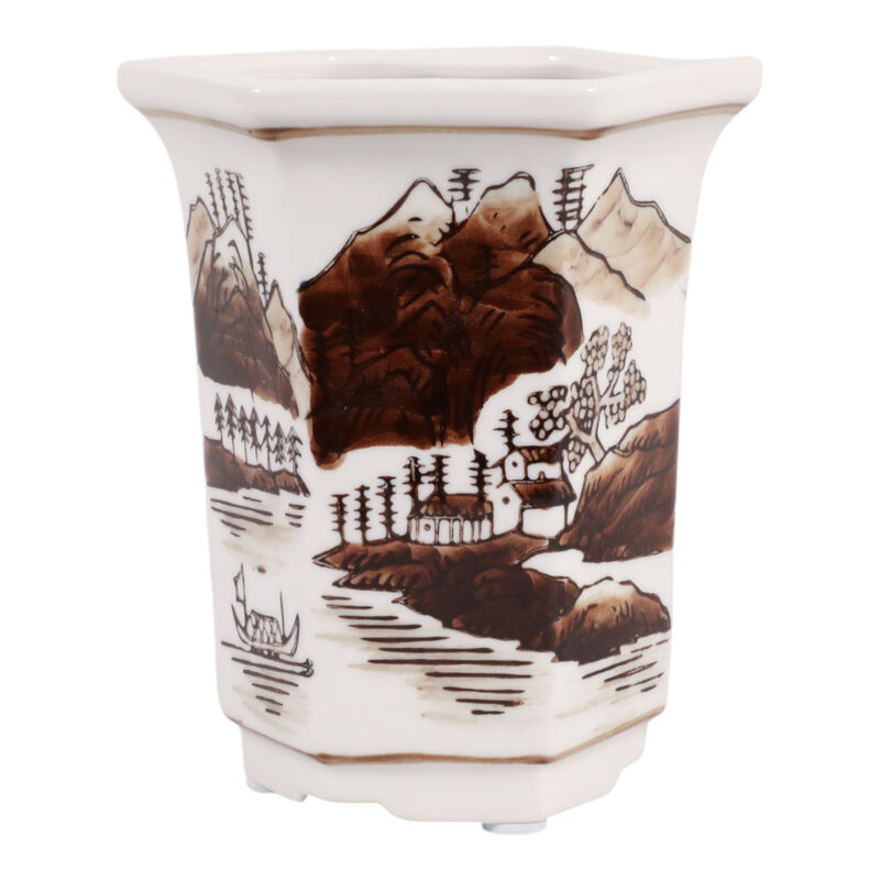 4", 6oz Chinoiserie Candle, Brown/white image number 1