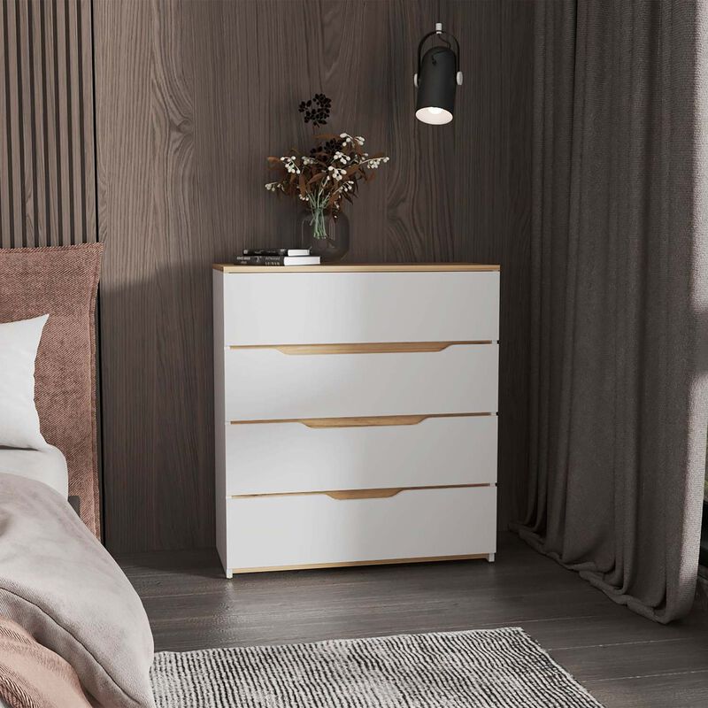 Streamdale Lynbrook 4-Drawer Dresser White And Light Oak image number 1