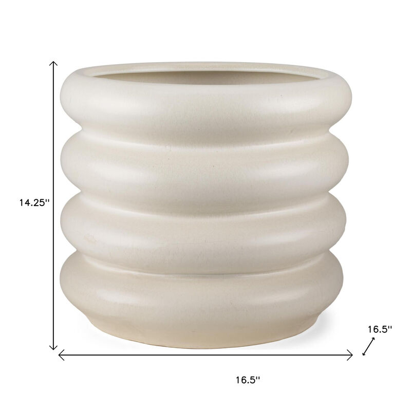 HomeRoots 14" Cream Cylinder Ceramic Table Vase image number 3